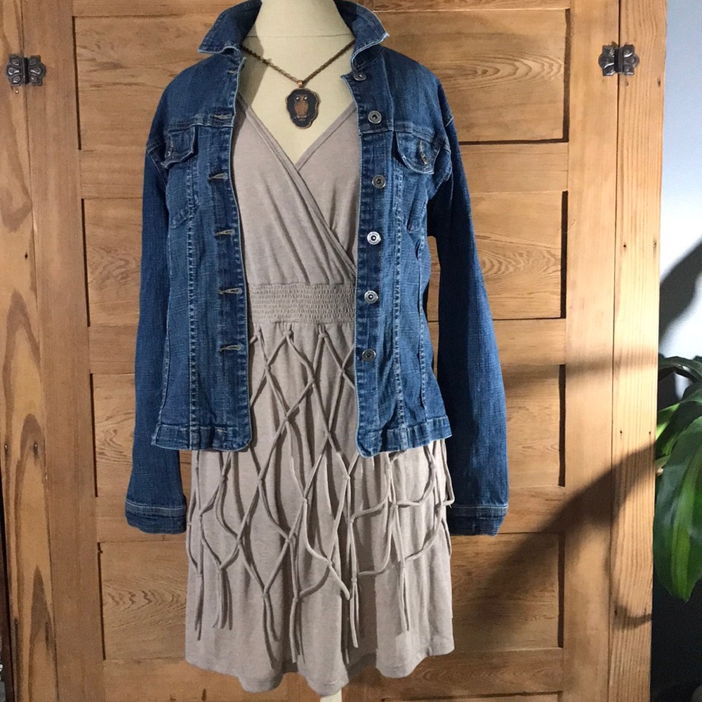 HEM & THREAD tan tank tee shirt dress macrame sz 8 - Picture 2 of 8